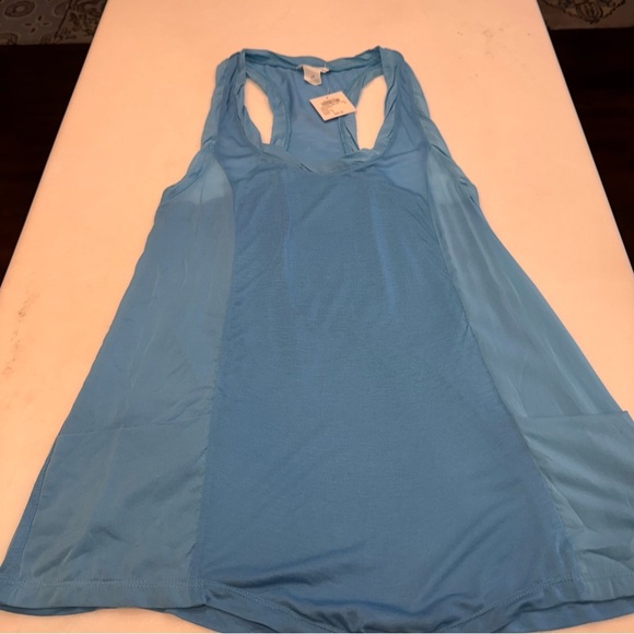 Club Monaco Women’s Racerback Tee / Tank blue w/ sheer side panels size SP NWT - Picture 6 of 8